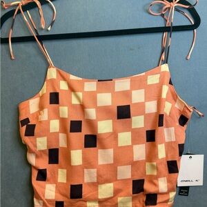 O'Neill Women's Orange and Black Square Pattern Camisole
